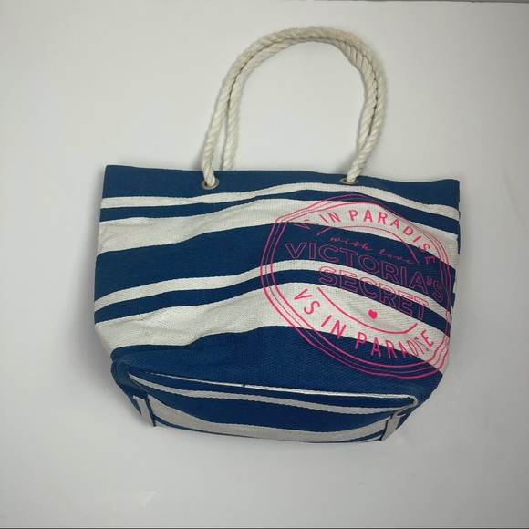 Victoria’s Secret VS in Paradise Blue Striped Tote Beach Bag - Picture 2 of 13